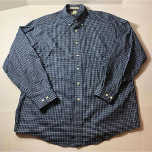 LL Bean Men's Large Navy Blue Plaid Check Casual Button Down Shirt Long Sleeve